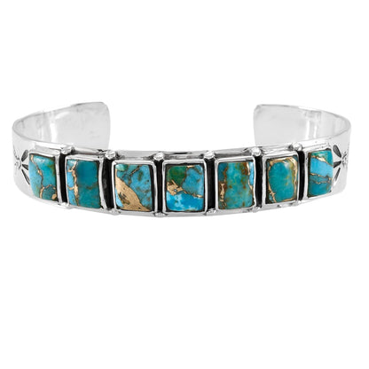 Turquoise Bracelet Sterling Silver 925 Genuine Gemstones Cuff Bracelet
