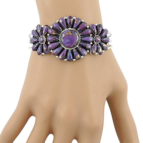 Turquoise Network Southwest Style Genuine Gemstones 925 Sterling Silver Cluster Bracelet
