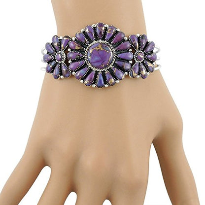 Turquoise Network Southwest Style Genuine Gemstones 925 Sterling Silver Cluster Bracelet