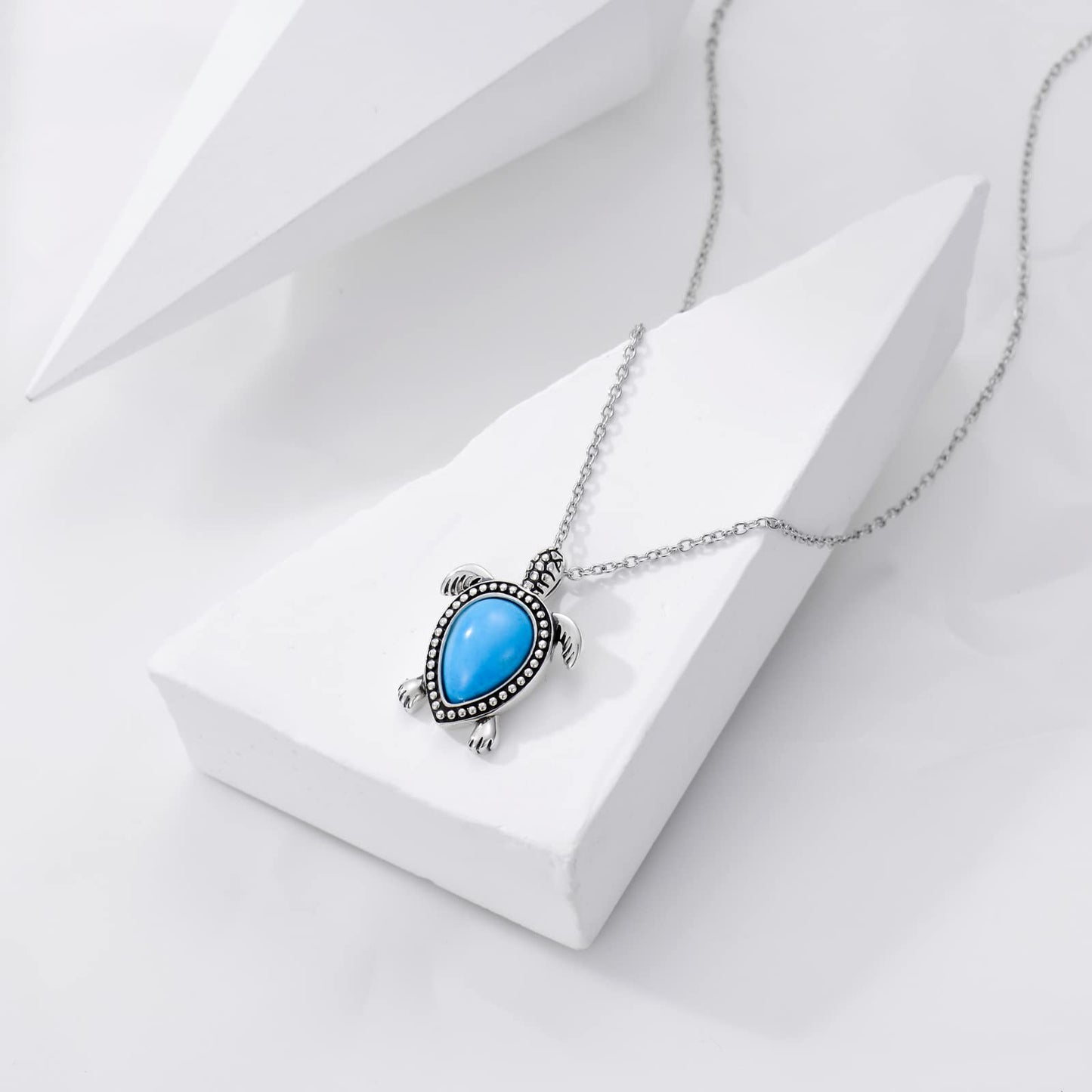 Turtle Necklace 925 Sterling Silver Genuine Gemstone Sea Turtle Pendant Ocean Beach Theme Animal Jewelry Gifts for Women Turtle Lovers