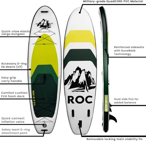 Roc Inflatable Stand Up Paddle Board 10' 6" with Premium SUP Paddle Board Accessories, Wide Stable Design, Non-Slip Comfort Deck for Youth & Adults