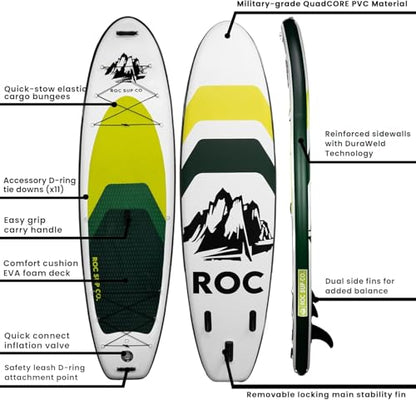 Roc Inflatable Stand Up Paddle Board 10' 6" with Premium SUP Paddle Board Accessories, Wide Stable Design, Non-Slip Comfort Deck for Youth & Adults