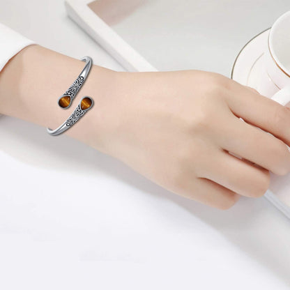 925 Sterling Silver Genuine Gemstone Bracelet for Women Men Handmade Adjustable Boho Navajo Style Bangle Cuff Natural Stone Jewelry Gift
