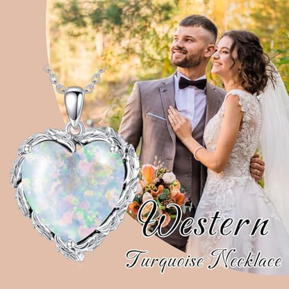 Genuine Gemstone Heart Necklaces for Women 925 Sterling Silver Natural Turquoise/Rose Quartz/Moonstone Pendant Vintage Western Jewelry Gift for Mom Wife Her