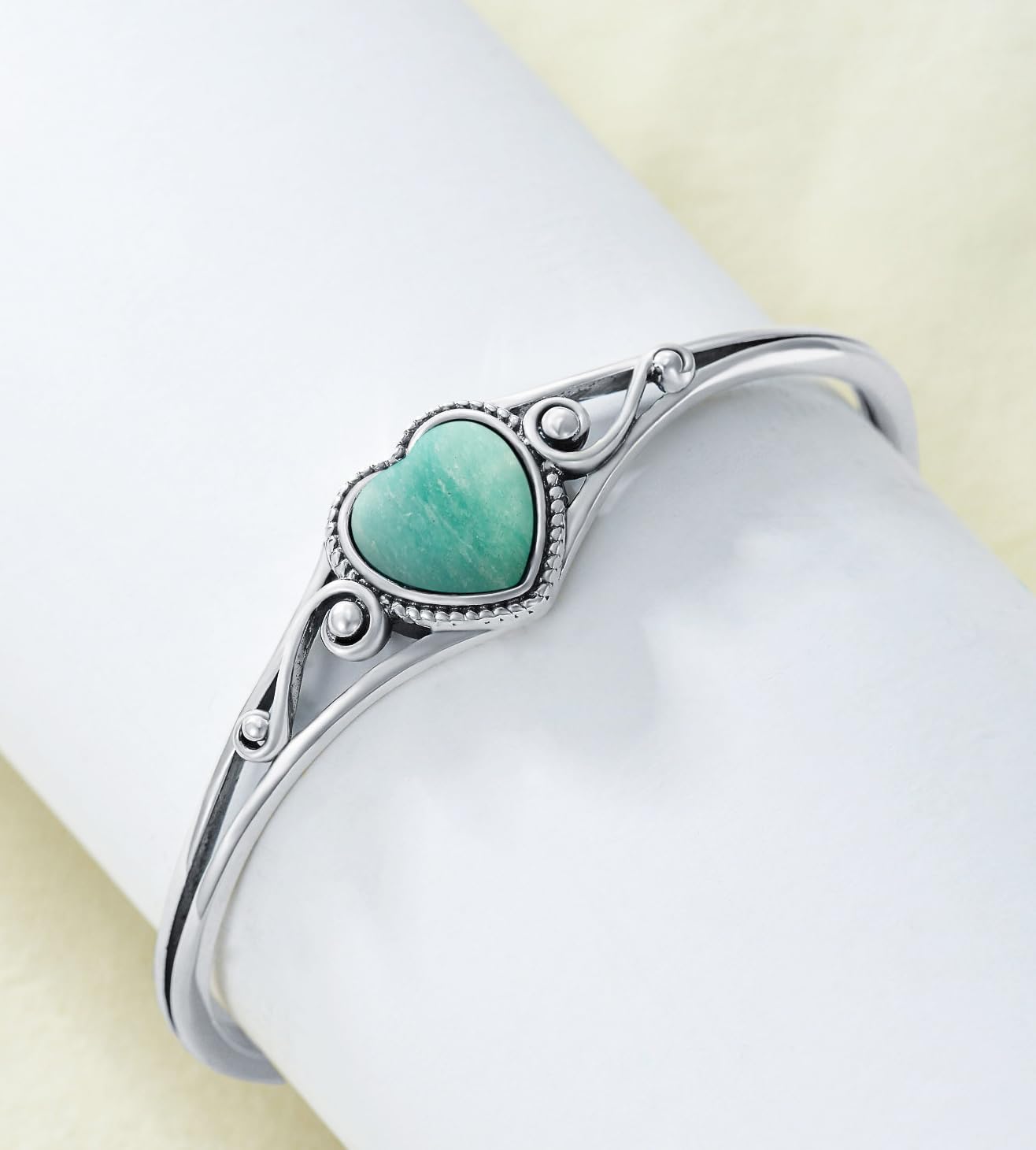 Genuine Turquoise Bracelet, Sterling Silver Native American Boho Adjustable Heart Bangle Cuff Jewelry for Women, Fit for 6.5 7 7.5 Inches