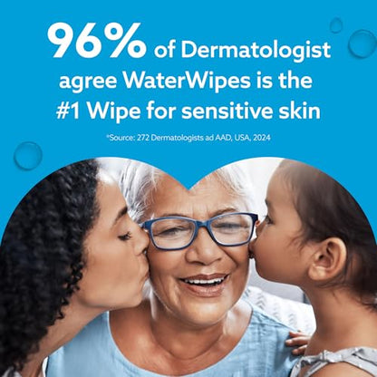 WaterWipes Sensitive+ Newborn & Baby Wipes, 3-In-1 Cleans, Cares, Protects, 99.9% Water, Unscented & Hypoallergenic, 720 Count (12 Packs)