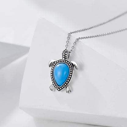 Turtle Necklace 925 Sterling Silver Genuine Gemstone Sea Turtle Pendant Ocean Beach Theme Animal Jewelry Gifts for Women Turtle Lovers