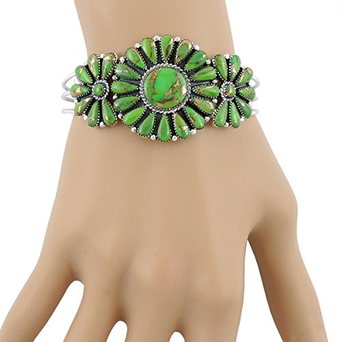 Turquoise Network Southwest Style Genuine Gemstones 925 Sterling Silver Cluster Bracelet