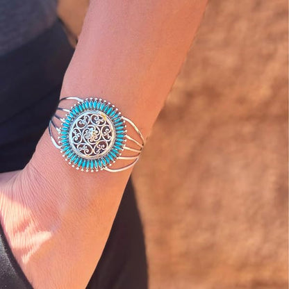 Turquoise Bracelet Sterling Silver 925 Genuine Gemstones Cuff Bracelet