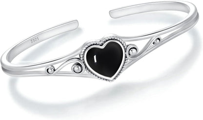 Genuine Turquoise Bracelet, Sterling Silver Native American Boho Adjustable Heart Bangle Cuff Jewelry for Women, Fit for 6.5 7 7.5 Inches