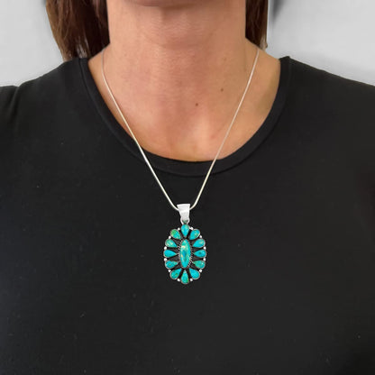 Turquoise Necklace 925 Sterling Silver & Genuine Gemstones Pendant 20"