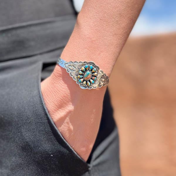 Turquoise Bracelet Sterling Silver 925 Genuine Gemstones Cuff Bracelet