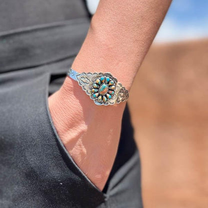Turquoise Bracelet Sterling Silver 925 Genuine Gemstones Cuff Bracelet