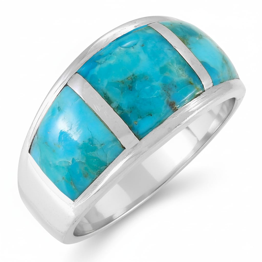 Turquoise Ring Sterling Silver 925 for Men or Women Genuine Gemstones Size 6 to 14