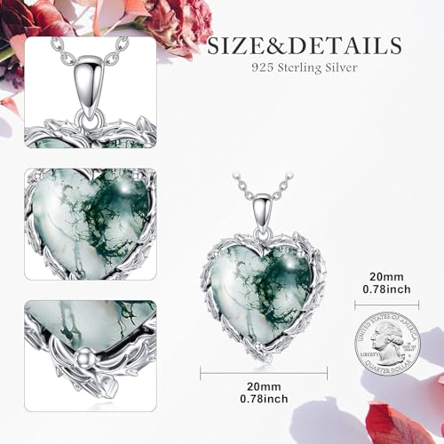 Genuine Gemstone Heart Necklaces for Women 925 Sterling Silver Natural Turquoise/Rose Quartz/Moonstone Pendant Vintage Western Jewelry Gift for Mom Wife Her