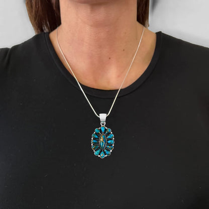 Turquoise Necklace 925 Sterling Silver & Genuine Gemstones Pendant 20"