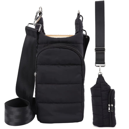 HydroCarry Puffer Tote – Adjustable Strap Water Bottle Carrier for Outdoor Travel & Daily Adventures