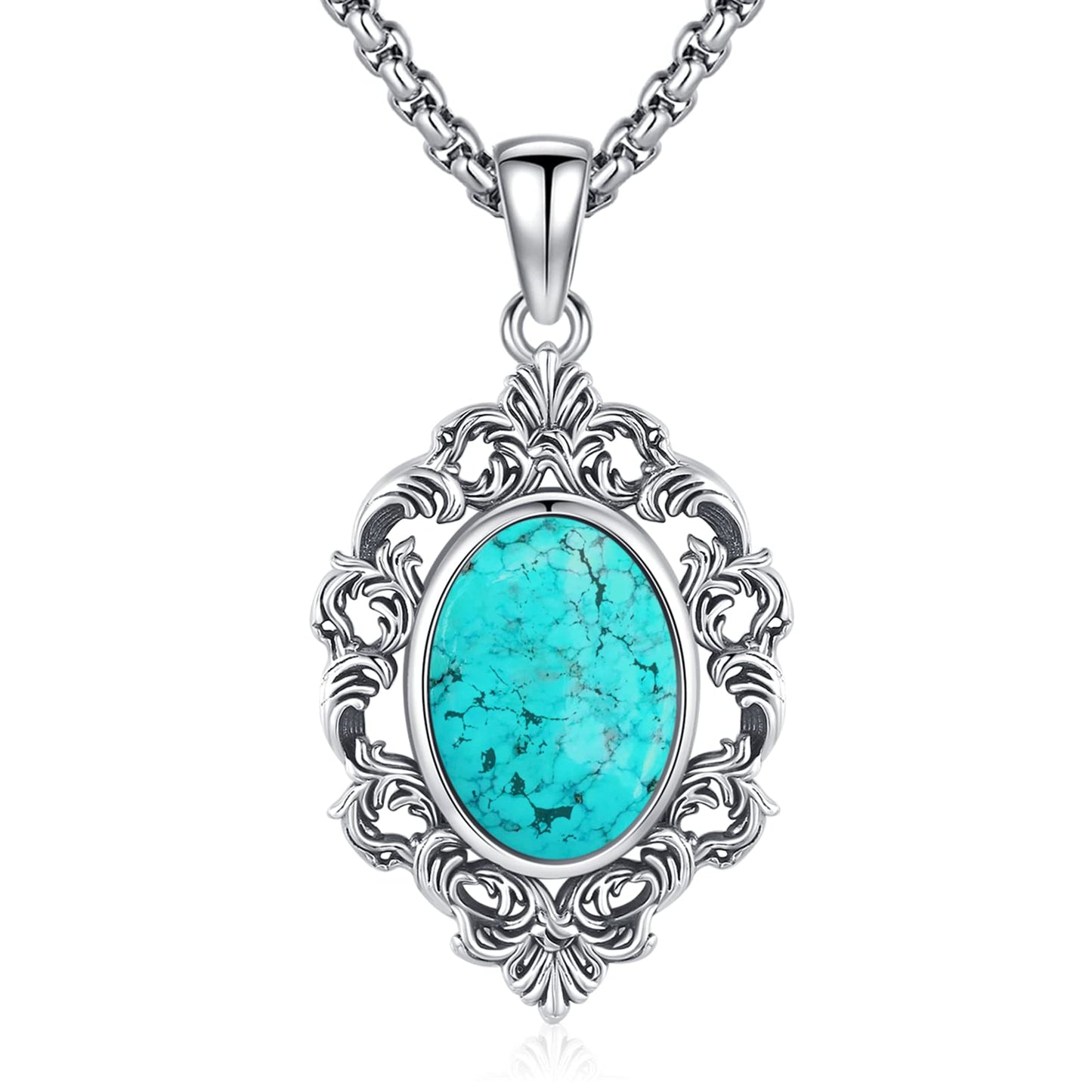 Turquoise Jewelry for Women Men 925 Sterling Silver Pendant Urn Necklaces for Ashes Picture Locket Necklace Thor Hammer Yggdrasil Virgen De Guadalupe St Michael Christopher Judas Witches Knot Necklace
