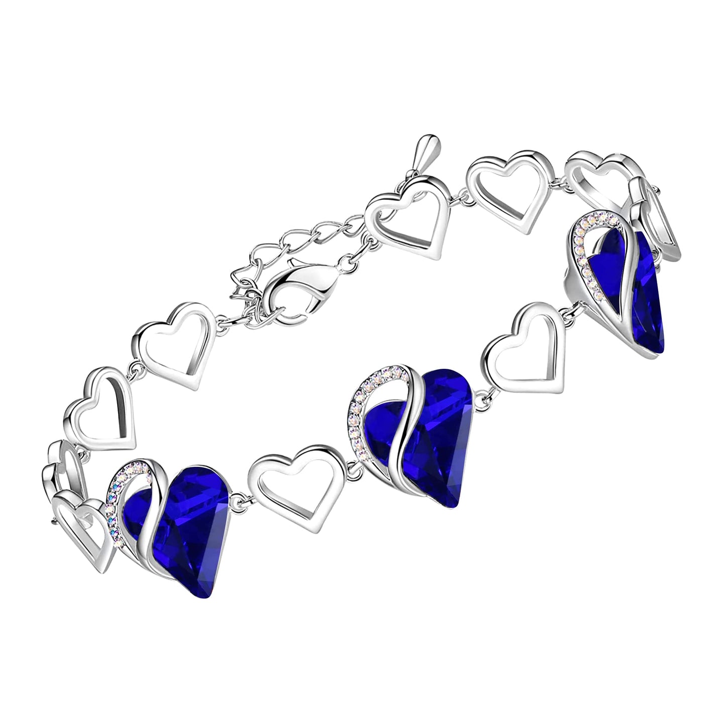 Leafael Infinity Love Heart Link Bracelets, Birthstone or Healing Stone Crystal Bracelet for Women, Silver Tone Jewelry Gifts for Her, 7-inch Chain and 2-inch Extender