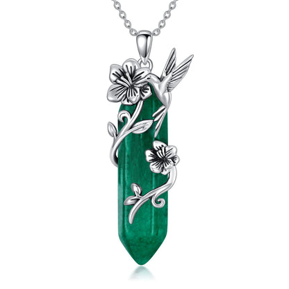 Hummingbird Necklace for Women 925 Sterling Silver Hexagonal Birthstone Gemstone Cute Bird Pendant for Girlfriends Jewelry for Her