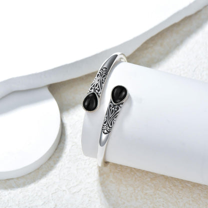 925 Sterling Silver Genuine Gemstone Bracelet for Women Men Handmade Adjustable Boho Navajo Style Bangle Cuff Natural Stone Jewelry Gift