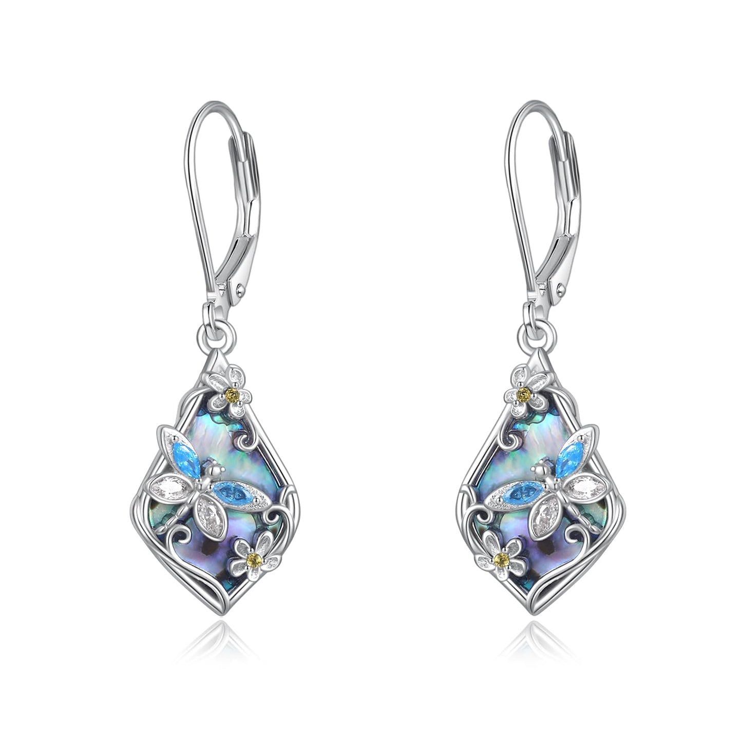 Palpitate Turquoise/Abalone Shell Earrings for Women 925 Sterling Silver Dangle Leverback Earrings Silver Jewelry Christmas Gifts