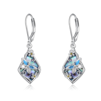 Palpitate Turquoise/Abalone Shell Earrings for Women 925 Sterling Silver Dangle Leverback Earrings Silver Jewelry Christmas Gifts