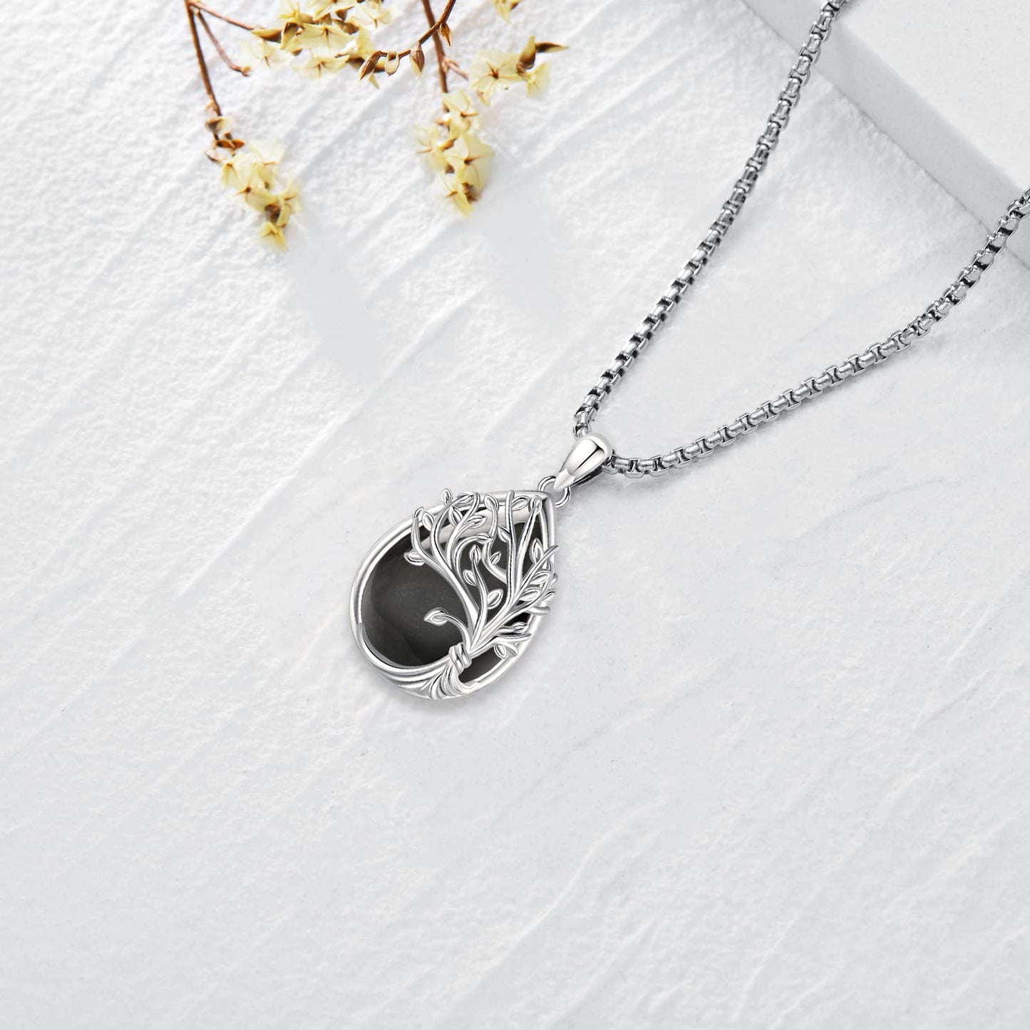 Jewelry Gifts - Tree of Life Necklace Sterling Silver Abalone Shell/Opal/Moonstone/Black Onyx/Turquoise/Malachite/Crystal Family Tree of Life Jewelry for Women Men