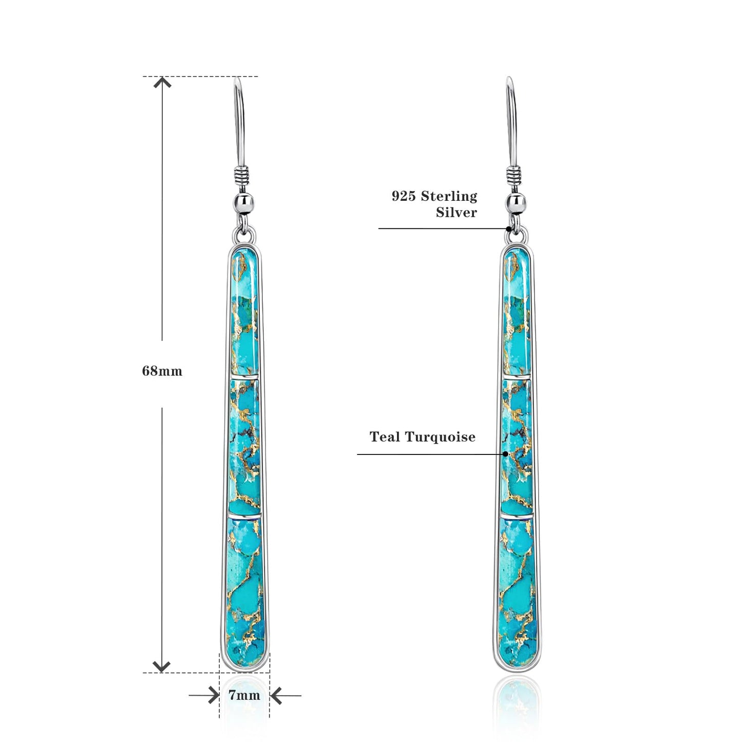 Turquoise Earrings for Women 925 Sterling Silver Gemstones Dangle Earrings Bohemian Style Statement Bar Earrings Dangle Earrings for Women Earrings Valentines Gifts