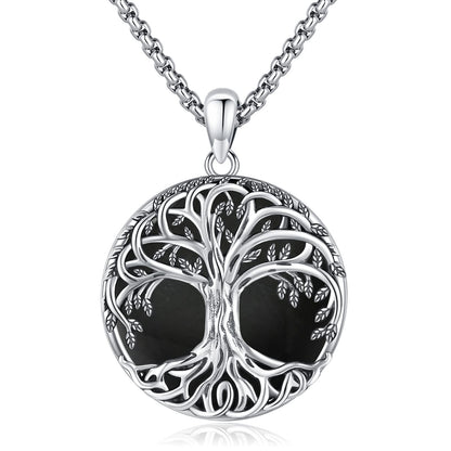 Jewelry Gifts - Tree of Life Necklace Sterling Silver Abalone Shell/Opal/Moonstone/Black Onyx/Turquoise/Malachite/Crystal Family Tree of Life Jewelry for Women Men