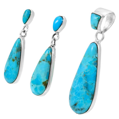 Turquoise Network Sterling Silver Genuine Gemstones Necklace & Earrings Matching Set (Choose Style)