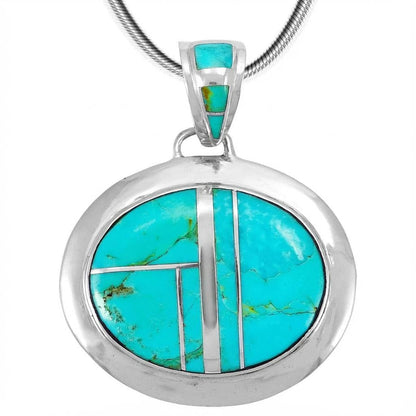 Turquoise Necklace Pendant 925 Sterling Silver Genuine Gemstones (20" Length)