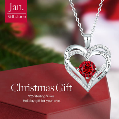 CDE Forever Love Heart Necklaces for Women, Wedding Anniversary, Birthday Mothers Day Christmas Day Gifts for Mom, Mother, Wife, friend, S925 Silver Jewelry with Birthstone Pendant