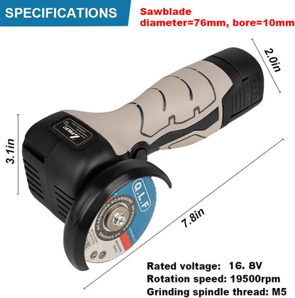Cordless Brush Angle Grinder Kit, 19500rpm Mini Electric Angle Grinding Tool with 2pcs 16.8V 2000mAh Batteries and 5-Cutting Discs, Grinder Handheld Cutter for Metal Wood