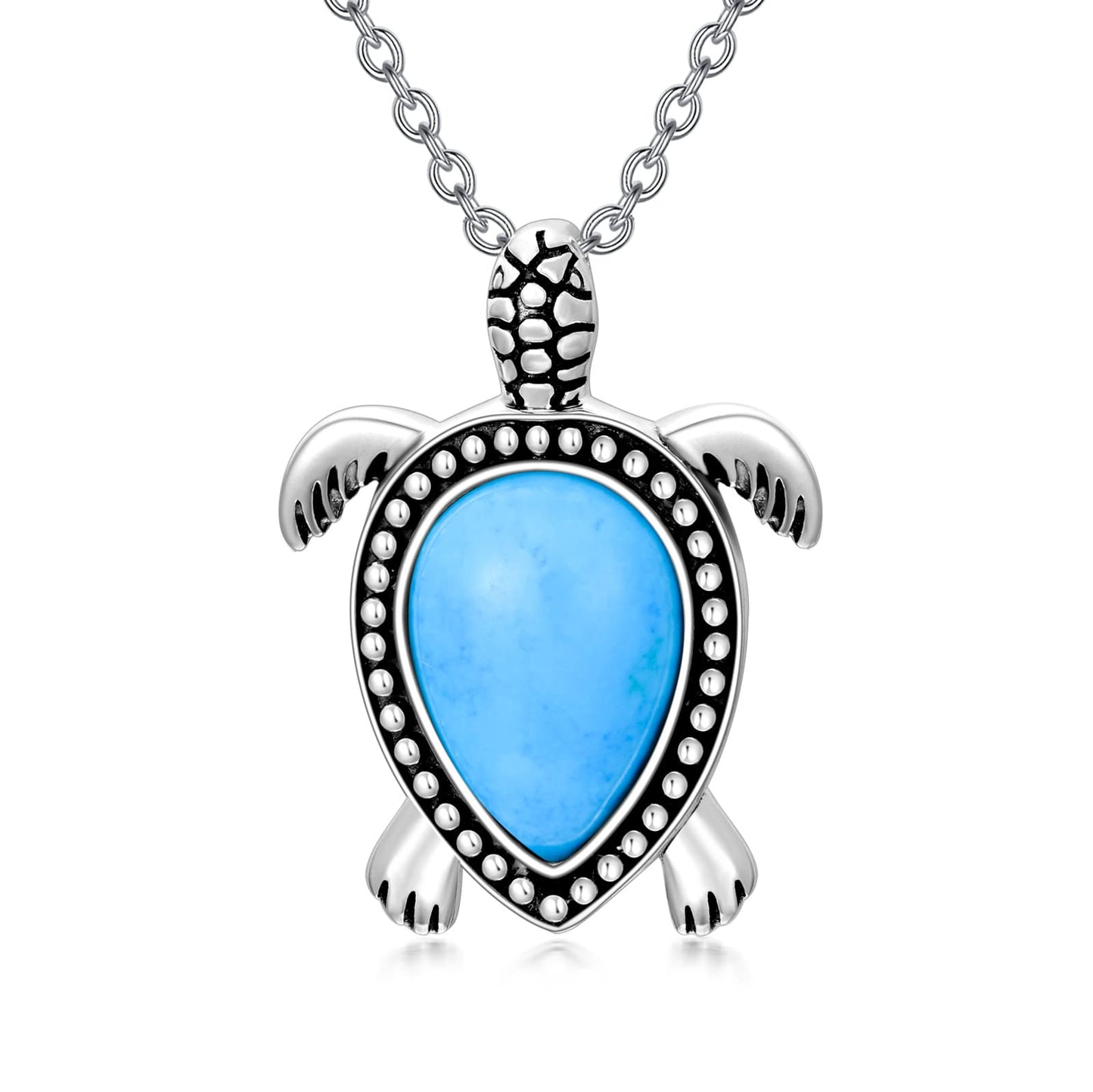 Turtle Necklace 925 Sterling Silver Genuine Gemstone Sea Turtle Pendant Ocean Beach Theme Animal Jewelry Gifts for Women Turtle Lovers
