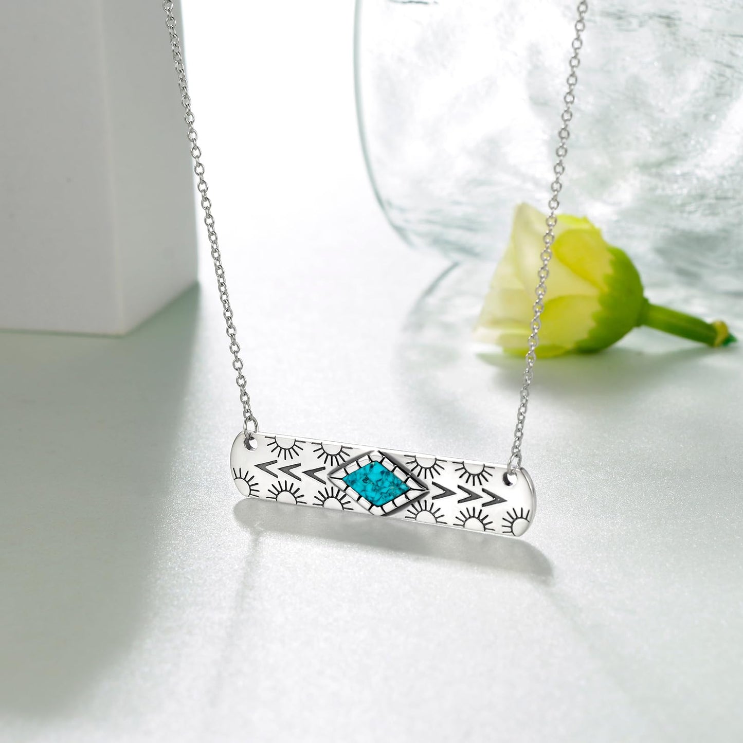 Western Cow Tag/Lightning Bolt/Bar Necklace 925 Sterling Silver Turquoise Necklaces for Women Western Jewelry Gifts for Women