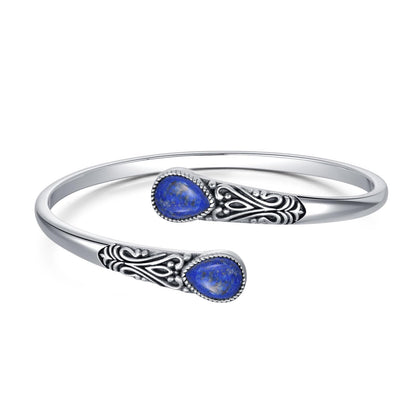925 Sterling Silver Genuine Gemstone Bracelet for Women Men Handmade Adjustable Boho Navajo Style Bangle Cuff Natural Stone Jewelry Gift