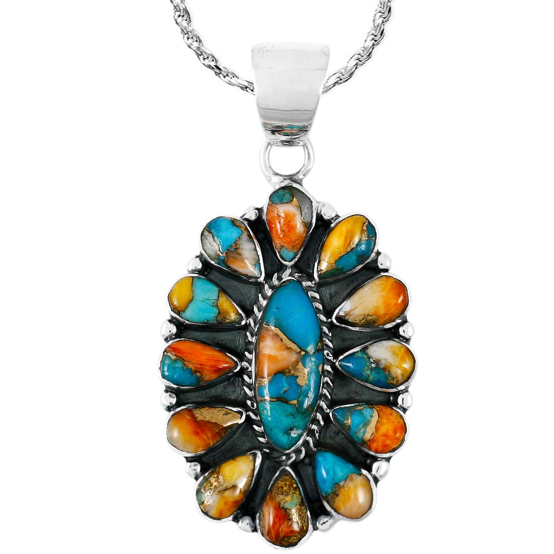 Turquoise Necklace 925 Sterling Silver & Genuine Gemstones Pendant 20"