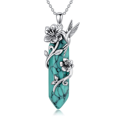 Hummingbird Necklace for Women 925 Sterling Silver Hexagonal Birthstone Gemstone Cute Bird Pendant for Girlfriends Jewelry for Her
