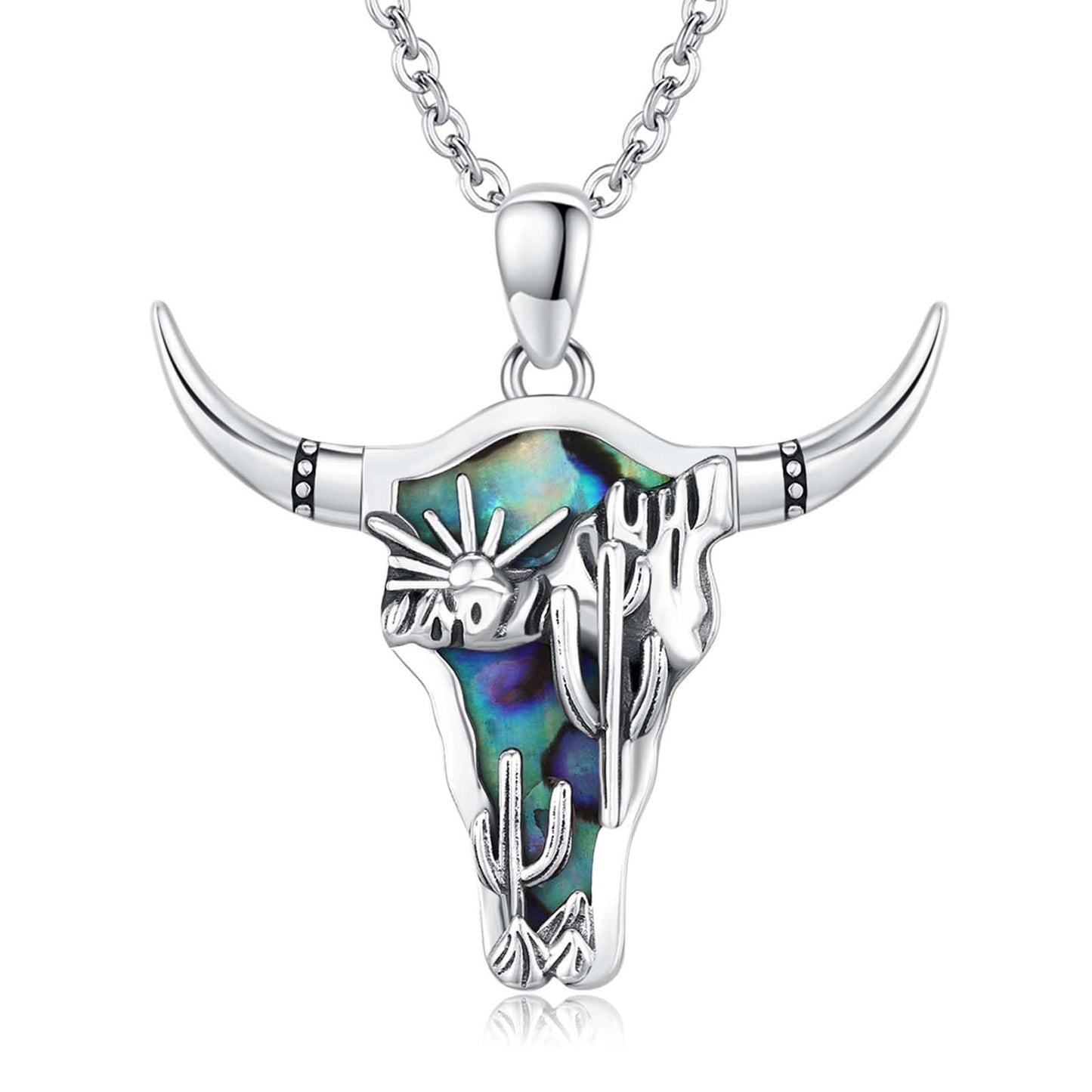 Midir&Etain Western Necklace 925 Sterling Silver Turquoise Pendant Highland Cow/Cow Skull/Hat/Tag/Cactus/Boot Cowgirl Country Jewelry for Women Men