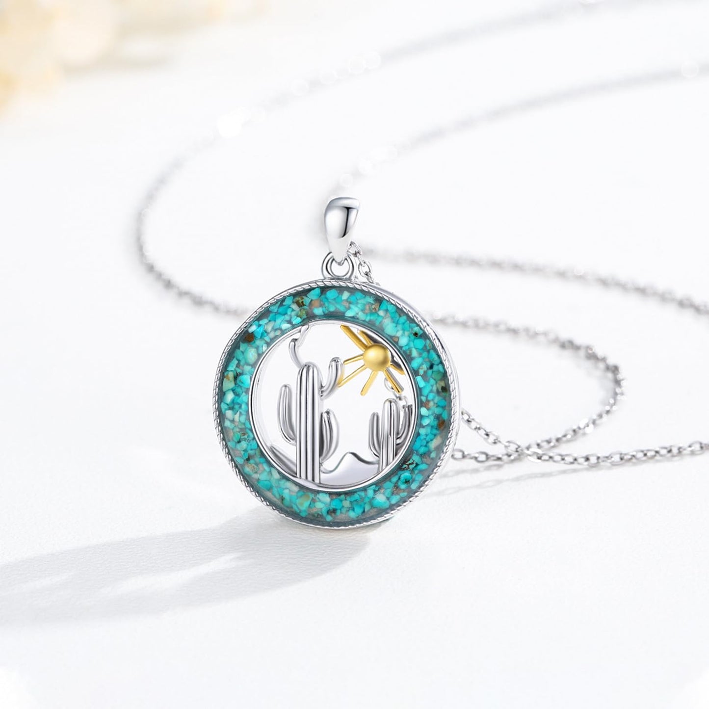 Midir&Etain Western Necklace 925 Sterling Silver Turquoise Pendant Highland Cow/Cow Skull/Hat/Tag/Cactus/Boot Cowgirl Country Jewelry for Women Men