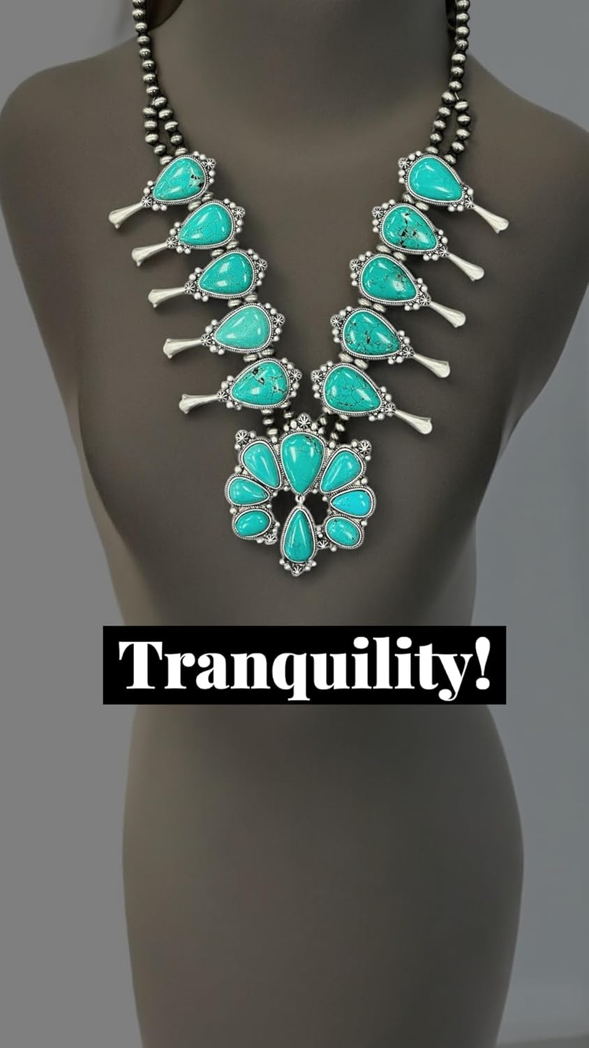 30" Handmade Full Squash Blossom Turquoise Necklace 732540
