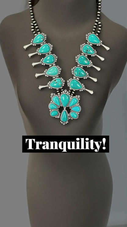 30" Handmade Full Squash Blossom Turquoise Necklace 732540