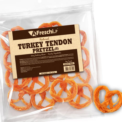 A Freschi srl Turkey Tendons for Dogs, USA-Sourced, Healthy Dog Treats, Rawhide-Free Puppy Chews, Long Lasting, All Natural, Hypoallergenic Dog Treats for Small Breeds, 40 Count Box Bone (S)