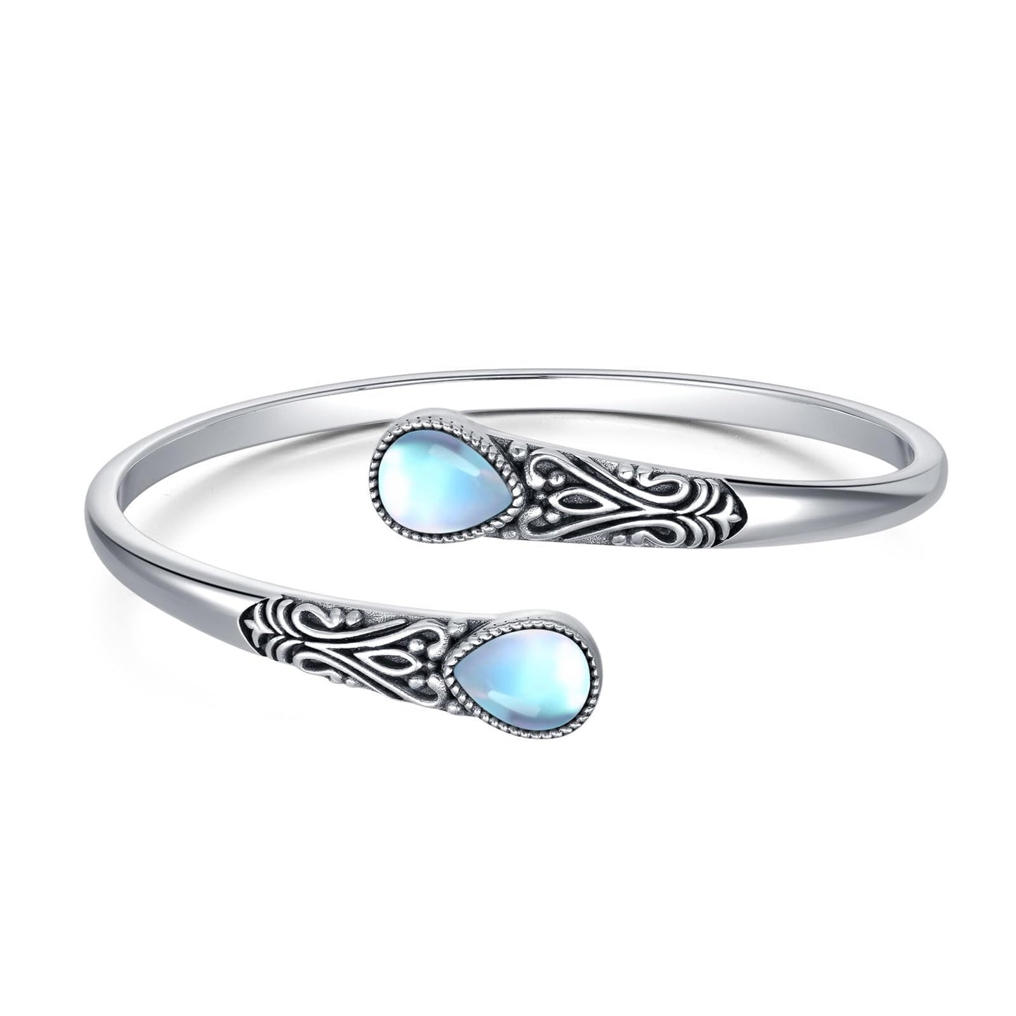 925 Sterling Silver Genuine Gemstone Bracelet for Women Men Handmade Adjustable Boho Navajo Style Bangle Cuff Natural Stone Jewelry Gift