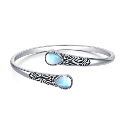 925 Sterling Silver Genuine Gemstone Bracelet for Women Men Handmade Adjustable Boho Navajo Style Bangle Cuff Natural Stone Jewelry Gift