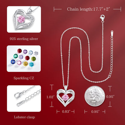 CDE Forever Love Heart Necklaces for Women, Wedding Anniversary, Birthday Mothers Day Christmas Day Gifts for Mom, Mother, Wife, friend, S925 Silver Jewelry with Birthstone Pendant