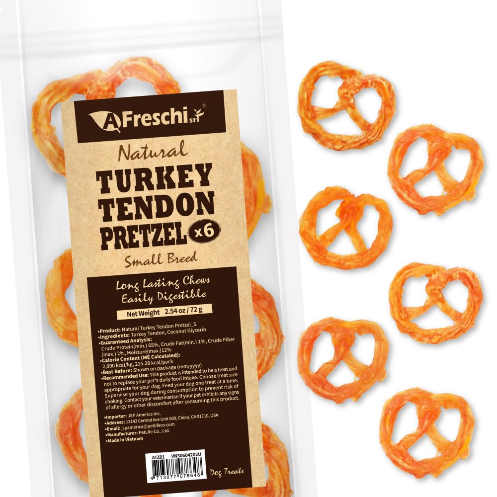 A Freschi srl Turkey Tendons for Dogs, USA-Sourced, Healthy Dog Treats, Rawhide-Free Puppy Chews, Long Lasting, All Natural, Hypoallergenic Dog Treats for Small Breeds, 40 Count Box Bone (S)