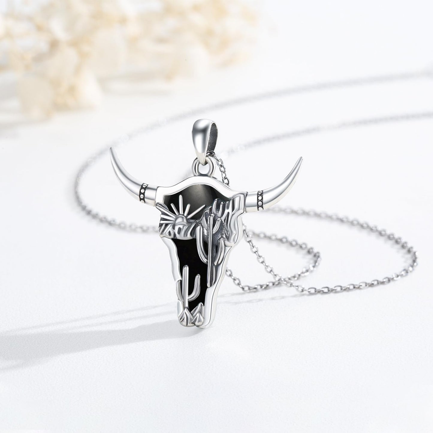 Midir&Etain Western Necklace 925 Sterling Silver Turquoise Pendant Highland Cow/Cow Skull/Hat/Tag/Cactus/Boot Cowgirl Country Jewelry for Women Men