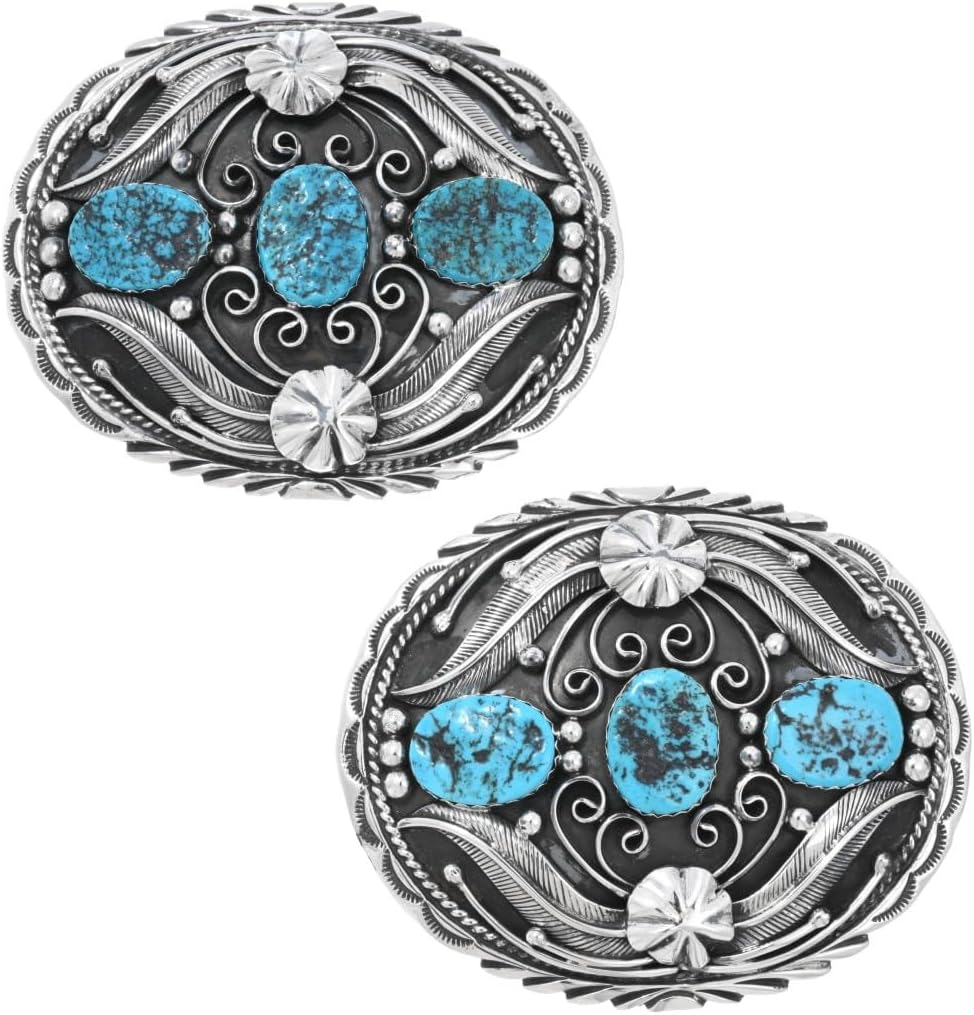 Alltribes Native American Turquoise Silver Belt Buckle Genuine Kingman Nuggets on Sterling Design 0011